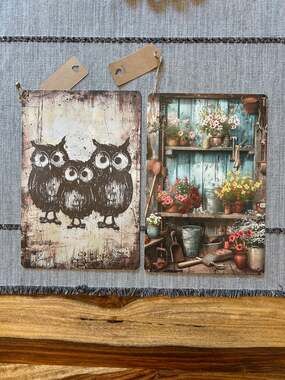 Set of 2 Metal Signs Home Decor Owls Gardening Barn Owls Gift Idea FAST SHIP